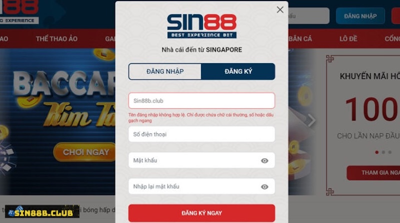 Hướng dẫn đăng ký tài khoản Sin88