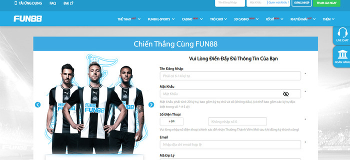 Giao diện đăng ký đơn giản của nhà cái