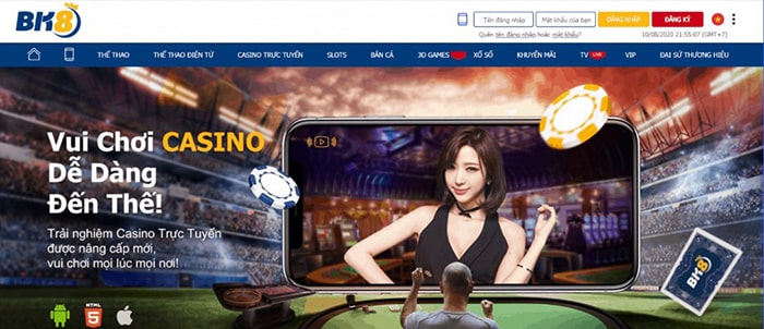 Giao diện đẹp mắt của hệ thống nhà cái BK8